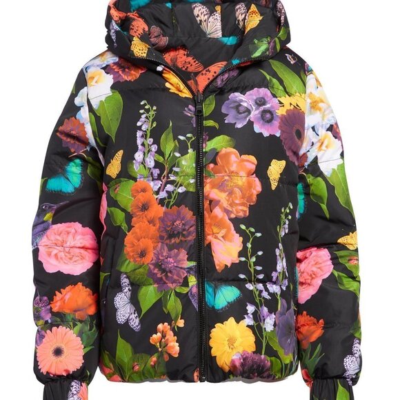 Alice + Olivia Durham Floral Leopard Print Reversible Puffer Jacket - Picture 7 of 12